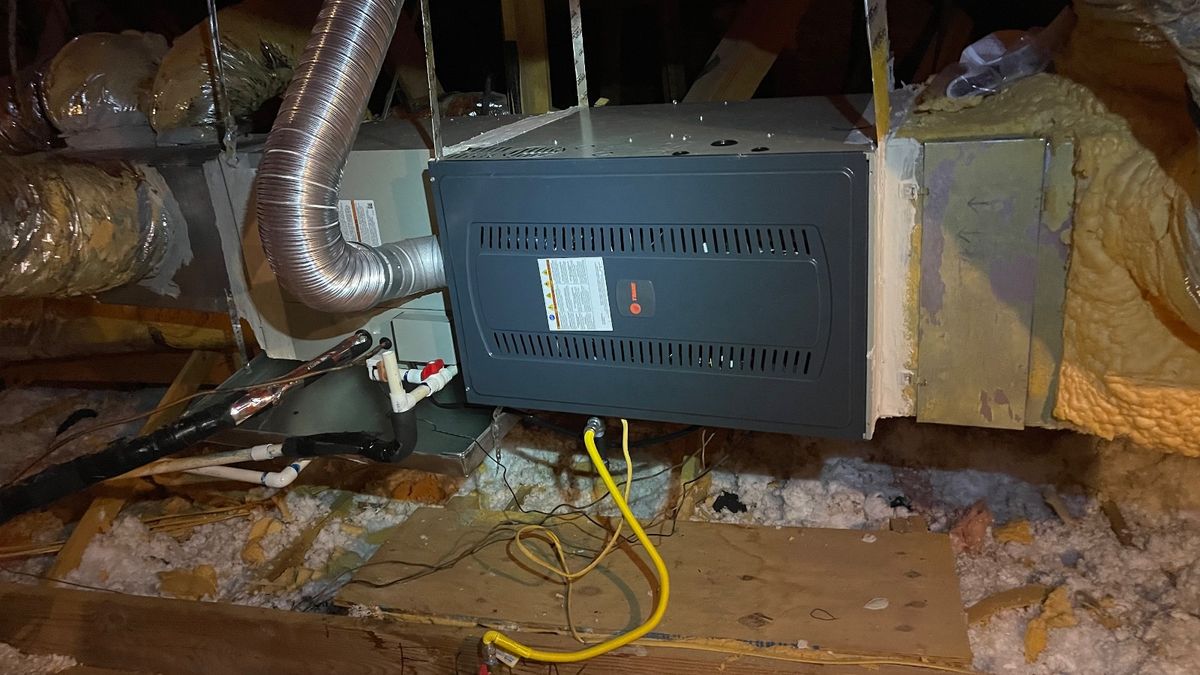 Coppell HVAC — new horizontal gas furnace installed in attic